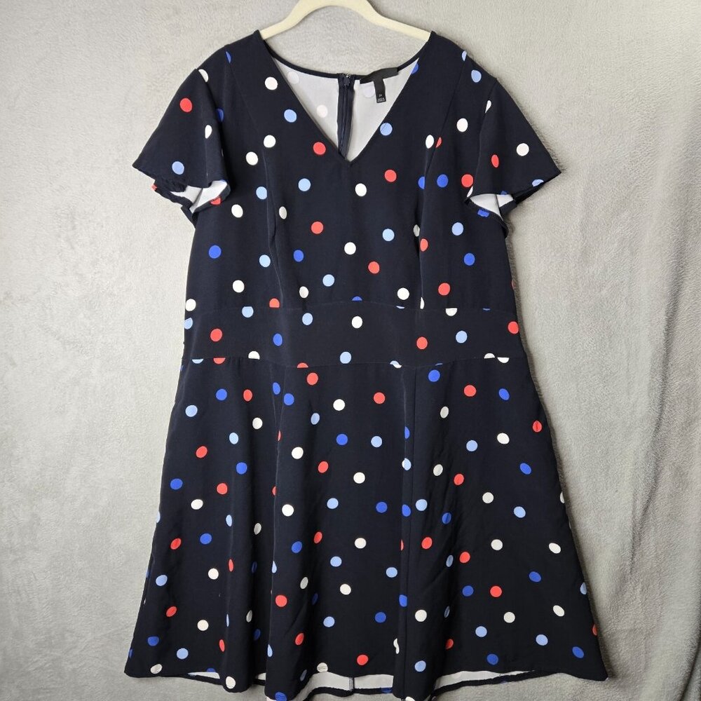 Lane Bryant 24W Lena Dress Black Polka Dot Midi Length Pockets Flutter Sleeve - Picture 2 of 9
